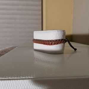 Brown Woven Leather Bracelet with Cylindrical Charm